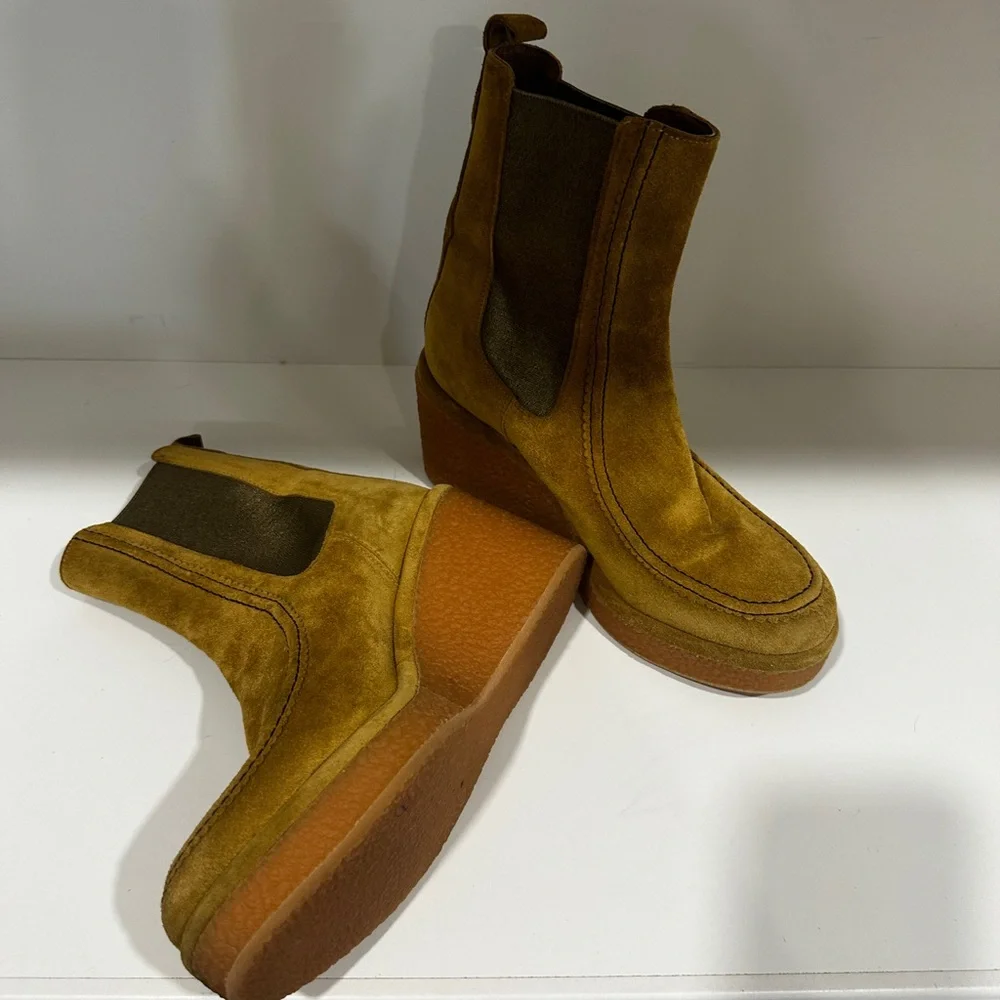 Tan Suede Platform Ankle Boots - Picture 6 of 7